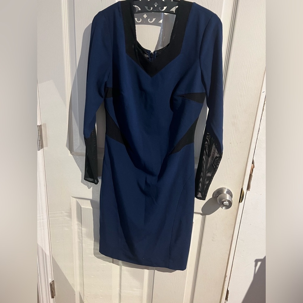 Reiss Dress Blue Womens Size 8 Body Mesh Design Long Sleeve Occasion Wear - Picture 3 of 16